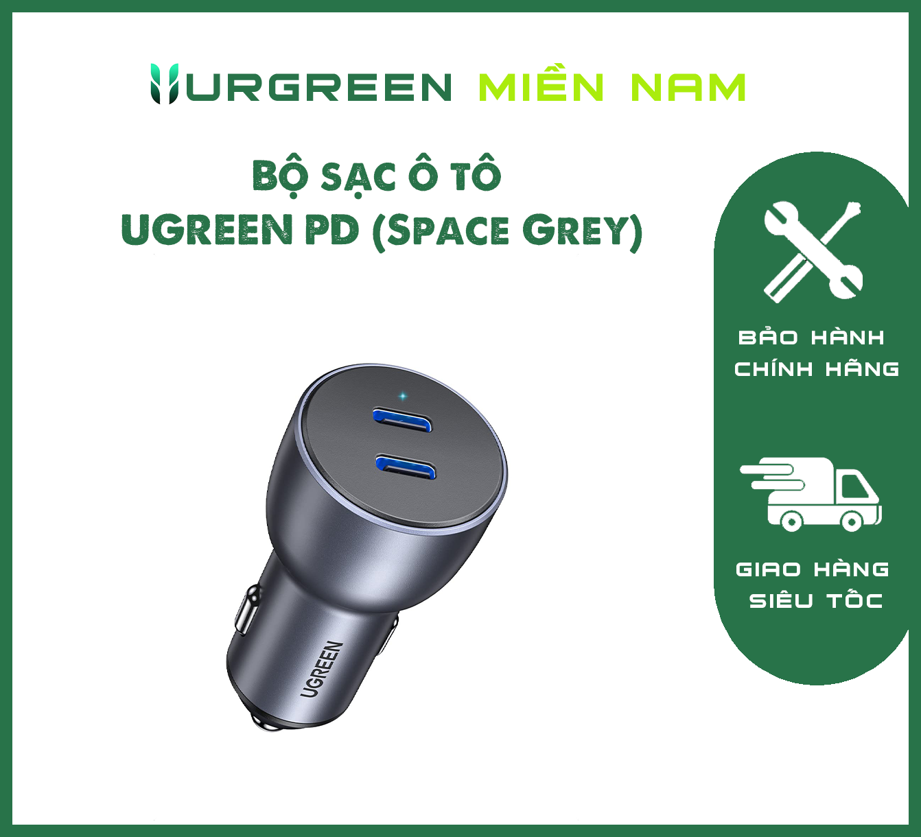 Bộ sạc ô tô UGREEN PD (Space Grey) 70594